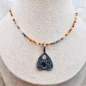 Sterling silver ouija board planchette beaded necklace